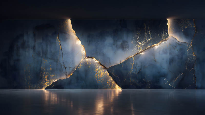 裂紋墻壁的金光-圖片