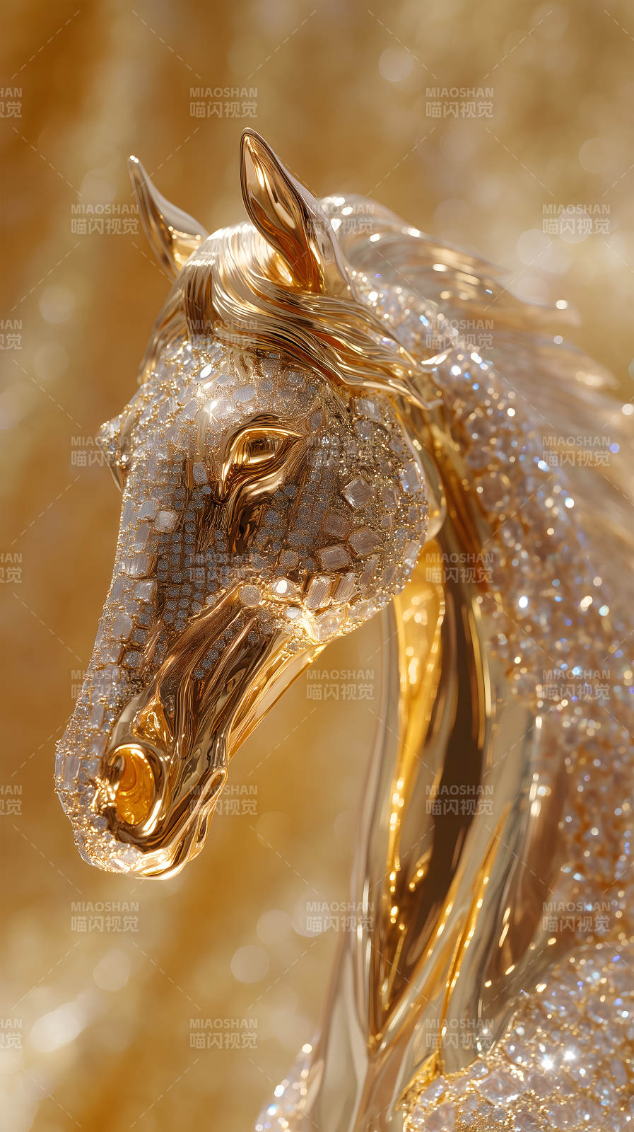 金色駿馬雕塑閃耀光芒精致絕倫-圖片