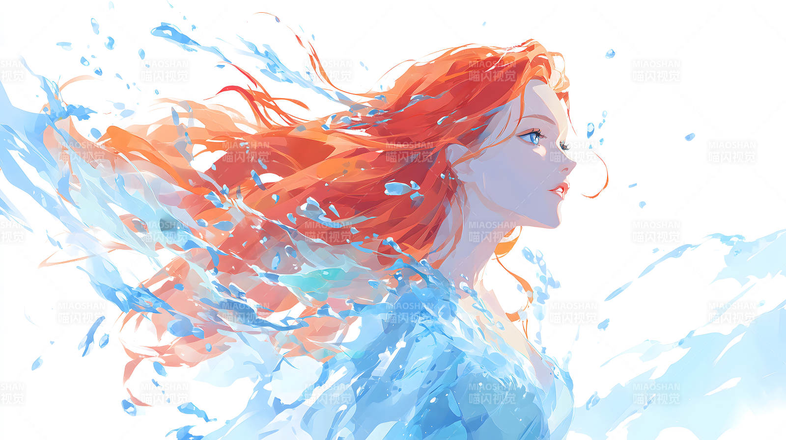 红发女子与水元素交织-图片