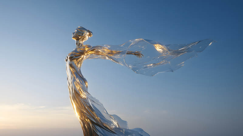 金色雕塑迎風飄逸藝術之美令人嘆為觀止-圖片