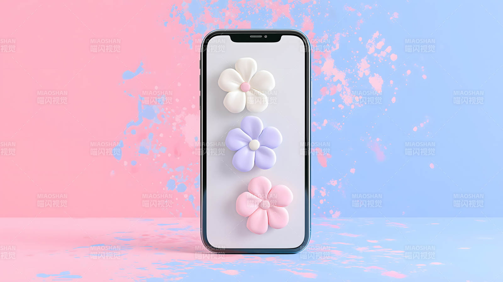 手機屏幕上的可愛花朵-圖片