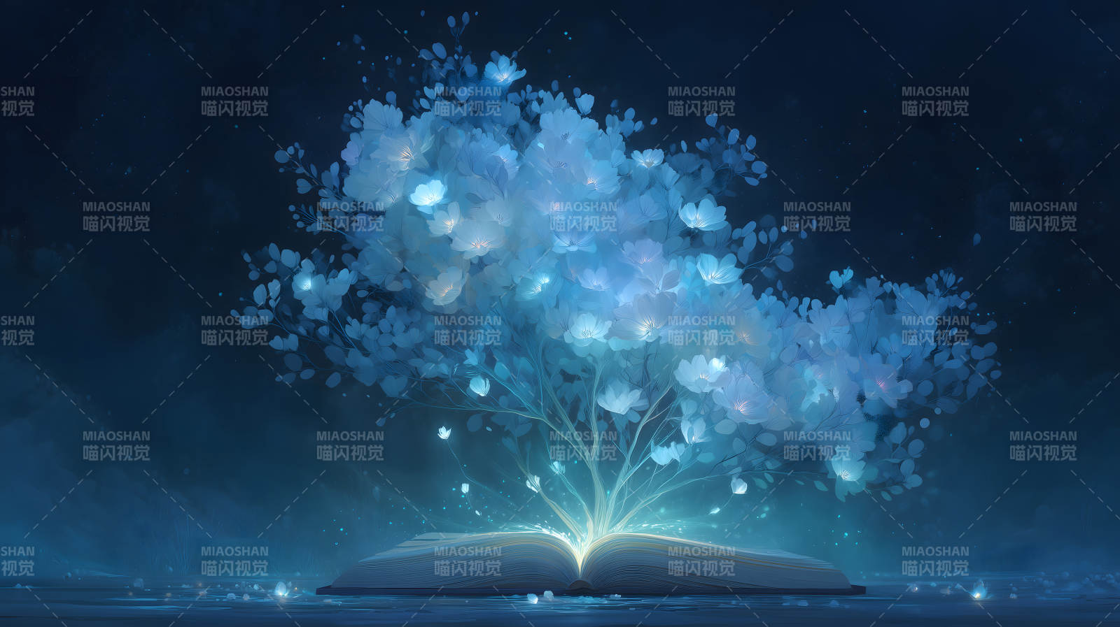 書籍孕育的奇幻之樹散發光芒-圖片