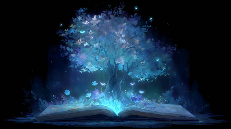 魔法之樹從書中生長出來-圖片