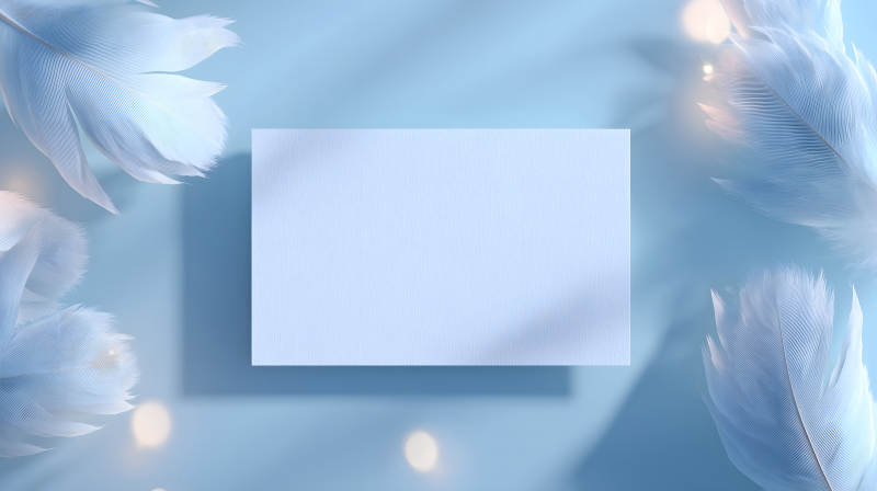 藍羽毛襯托空白卡片清新風格-圖片
