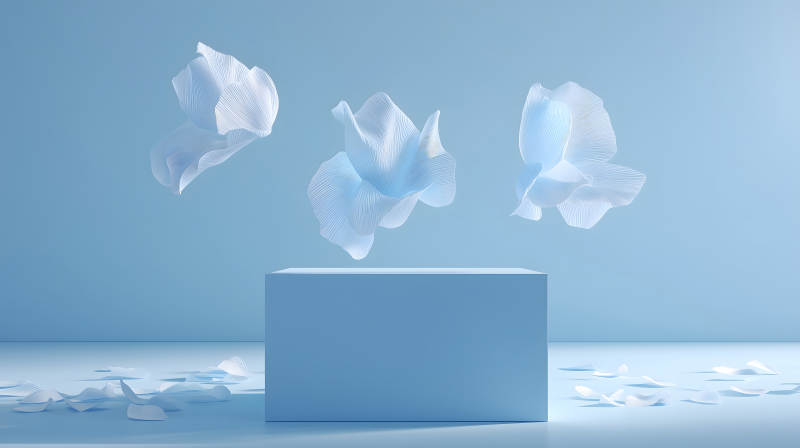 純凈的藍(lán)色背景與抽象花朵-圖片