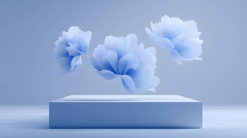 藍花簇擁展臺背景圖-圖片