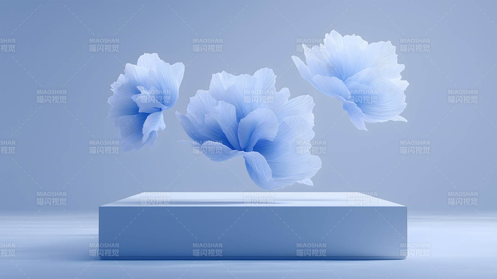 蓝花簇拥展台背景图-图片