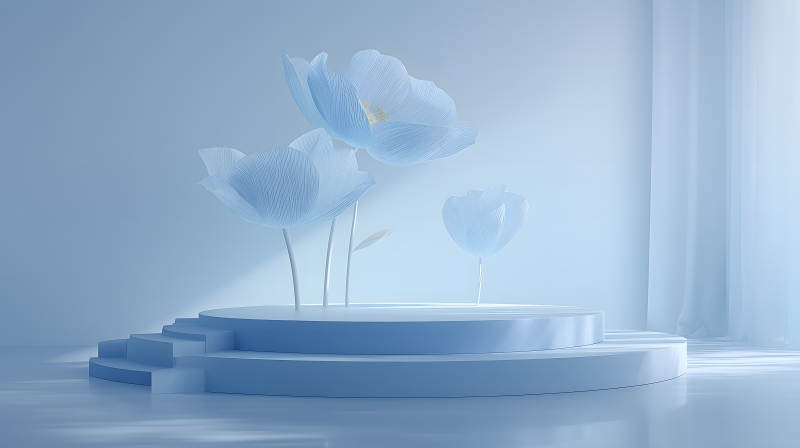 藍調花朵舞臺場景-圖片