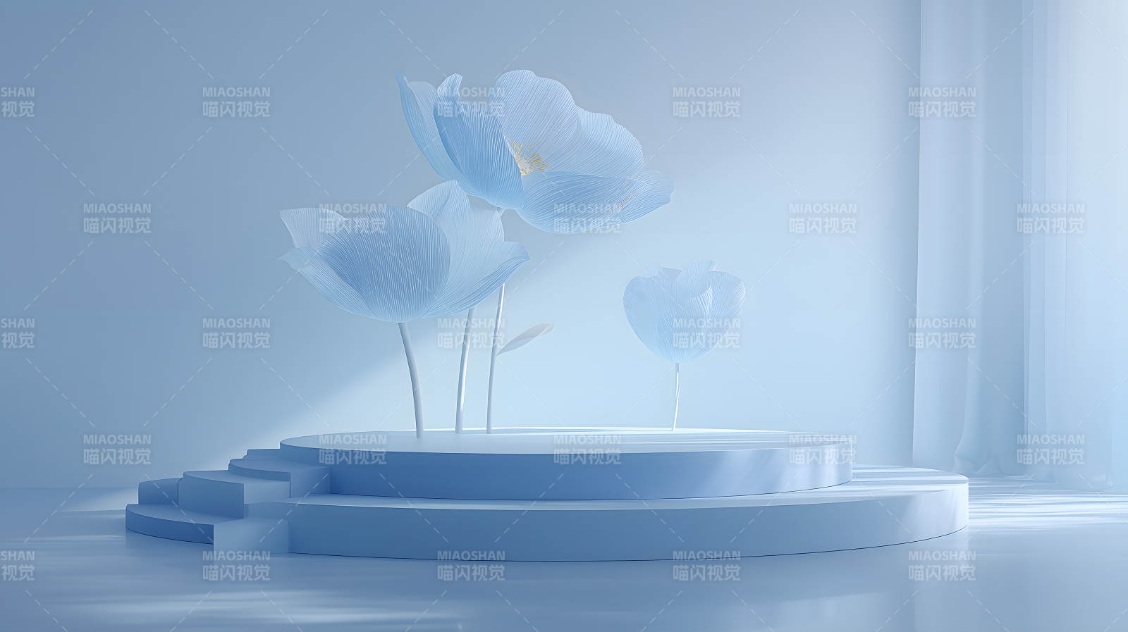 蓝调花朵舞台场景-图片