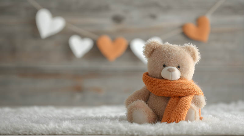 可愛的泰迪熊戴著圍巾-圖片