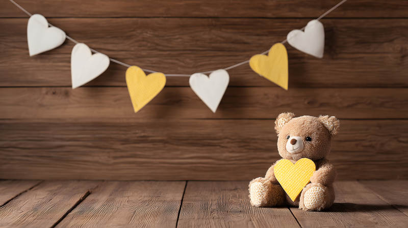 溫馨的泰迪熊與愛心裝飾-圖片