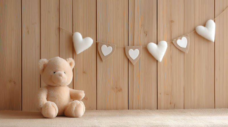 可愛玩具熊與愛心裝飾溫馨畫面-圖片