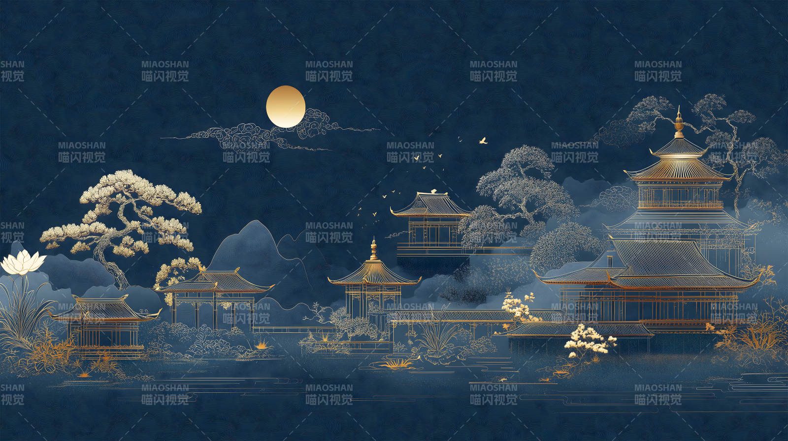 东方古韵风景画亭台楼阁意境深远-图片