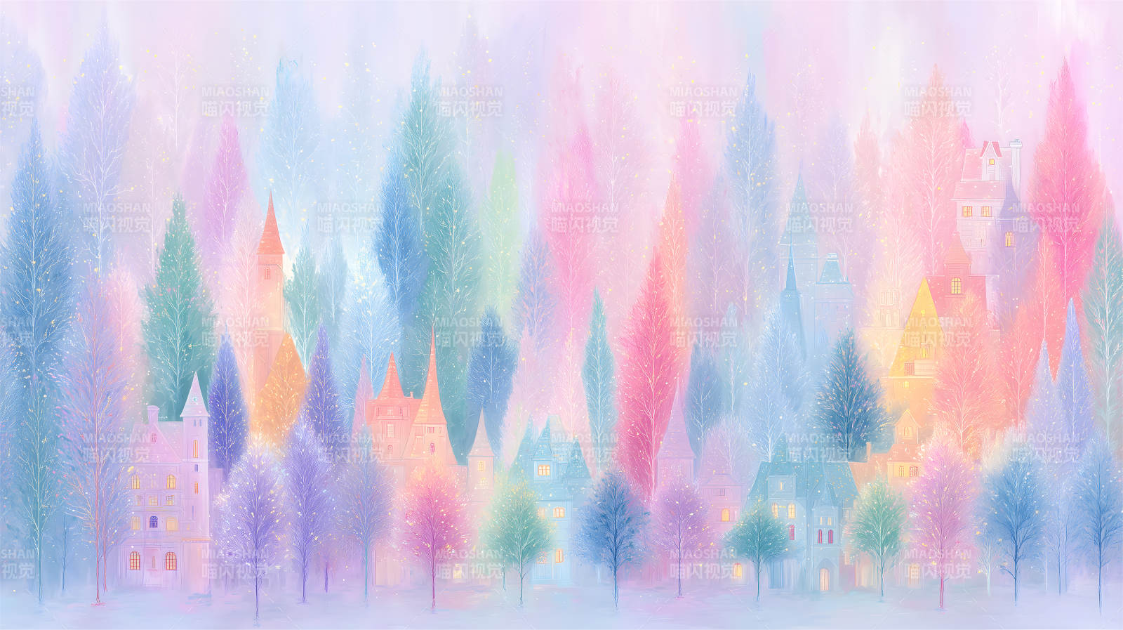 夢幻童話小鎮色彩繽紛景象圖片