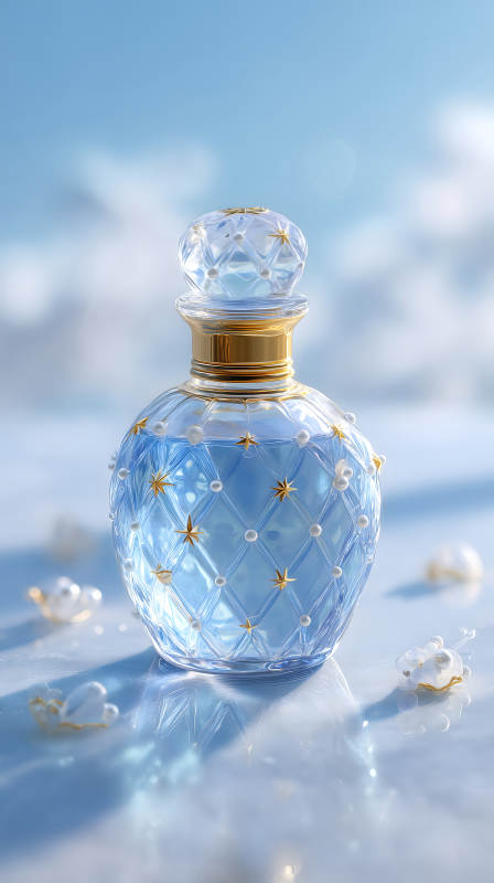 藍(lán)色香水瓶與珍珠裝飾-圖片