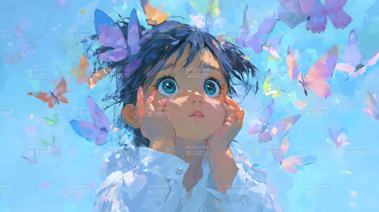 女孩与蝴蝶共舞的梦幻景象-图片