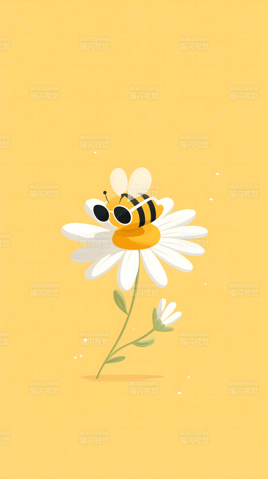 戴墨鏡的蜜蜂在雛菊上休息-圖片