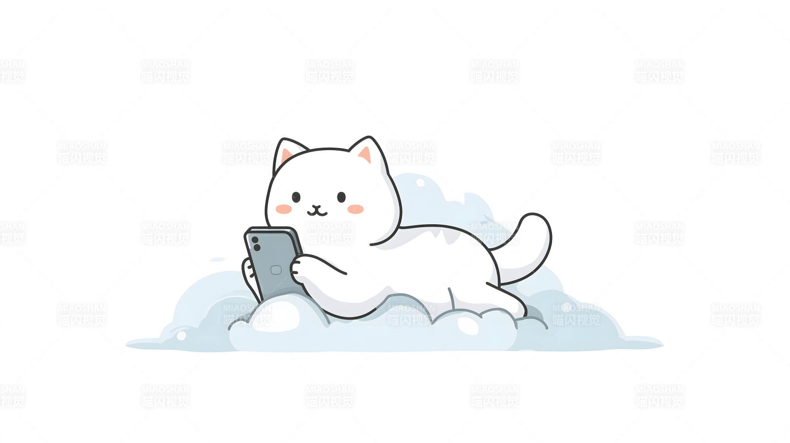 貓咪在云上玩手機-圖片