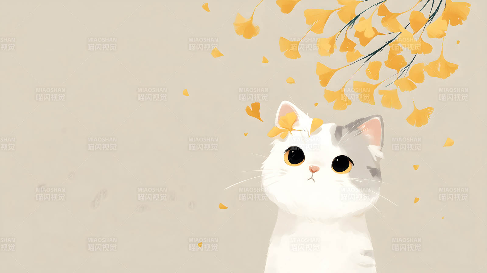 可愛貓咪與金黃落葉的溫馨畫面圖片