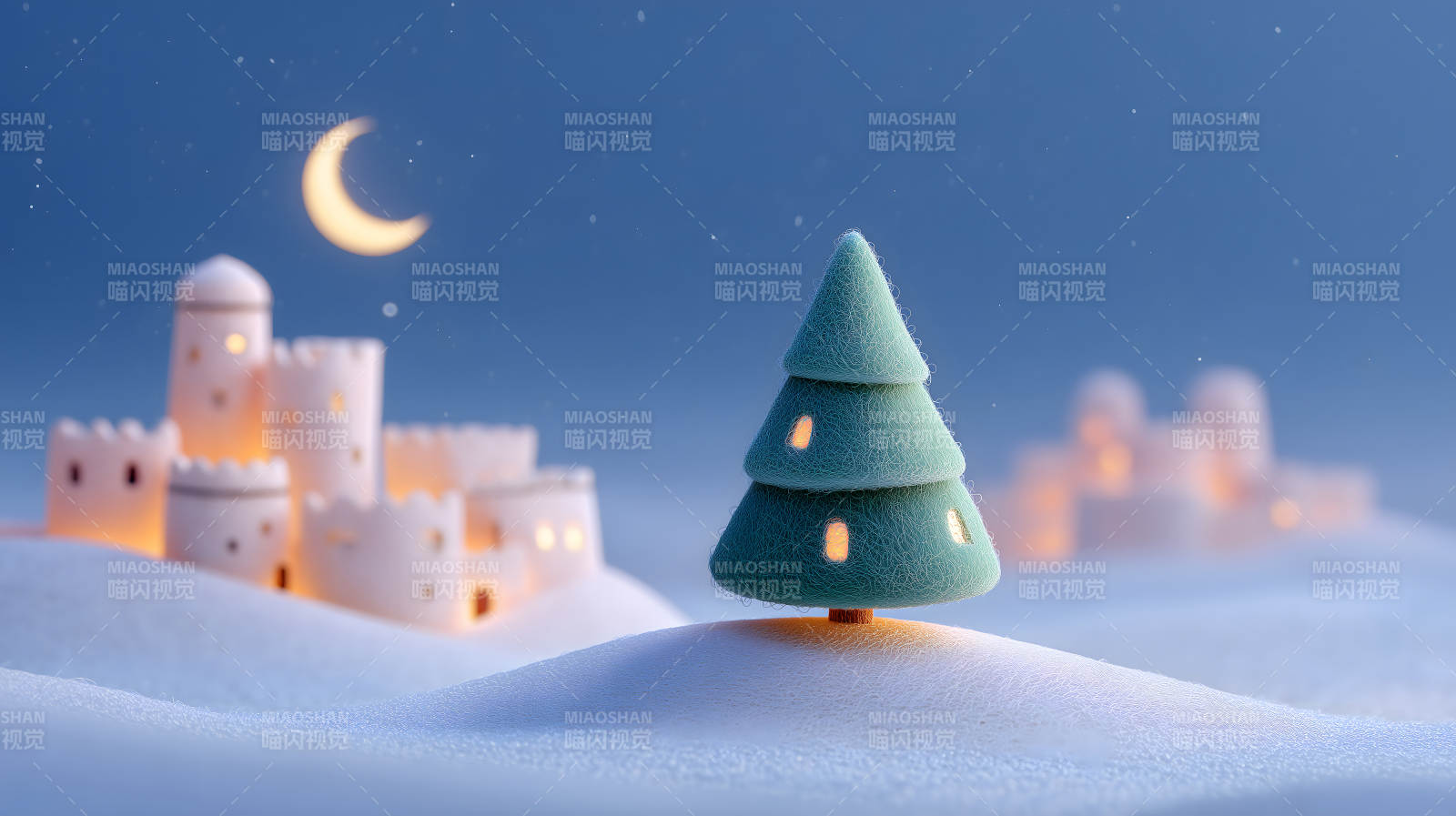 夜晚的雪地圣誕場景圖片