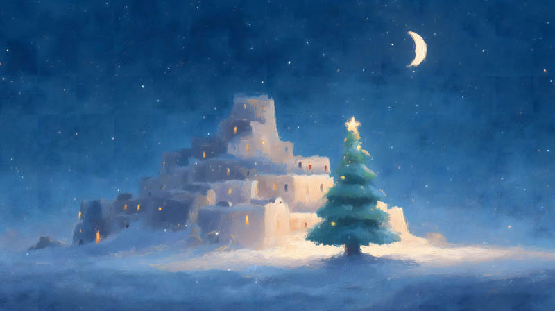 冬日夜景圣誕氛圍的溫馨小鎮-圖片