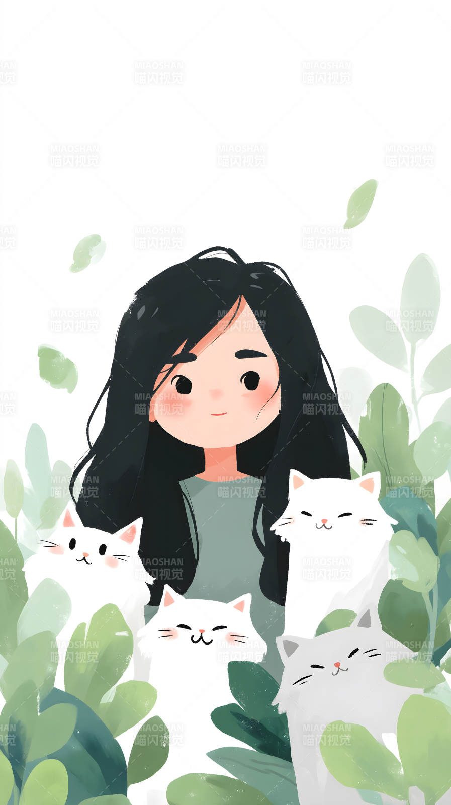 女孩和猫咪温馨图-图片