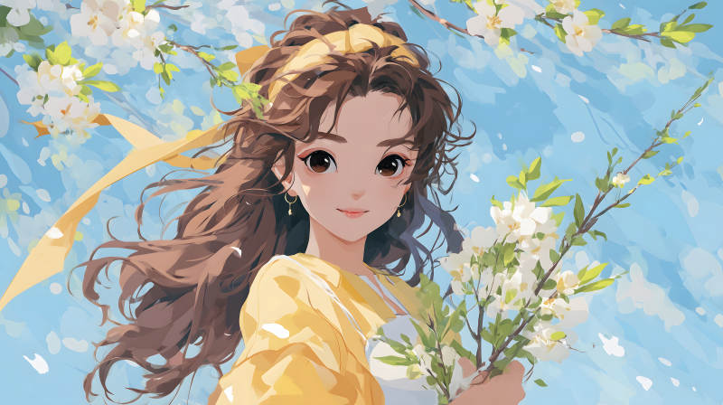 少女捧花春日綻放-圖片
