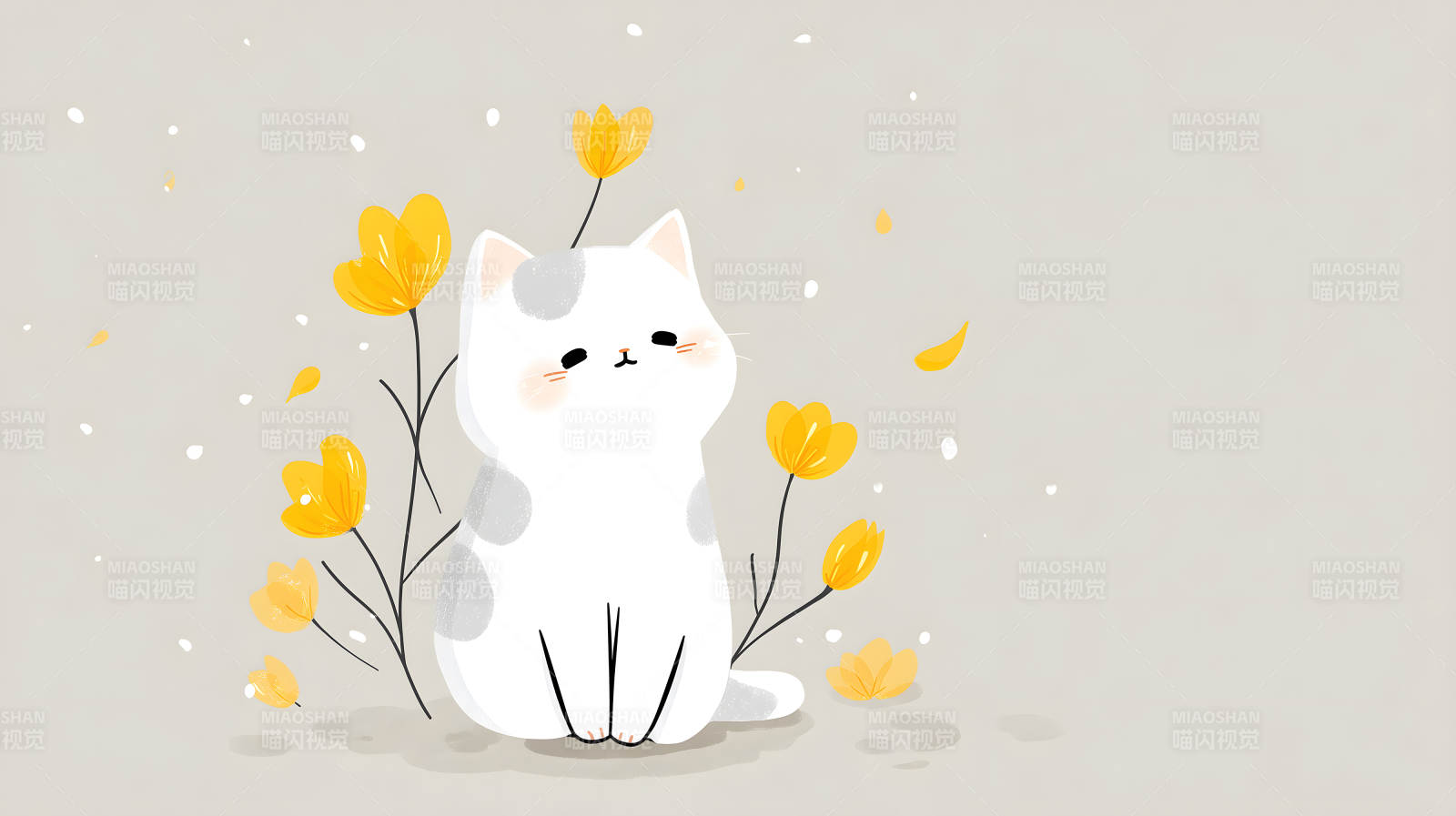 可爱的小猫与黄色小花-图片