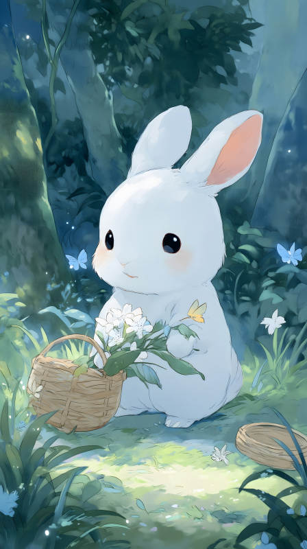 兔子采花在森林-圖片
