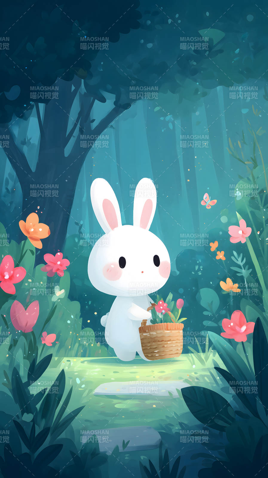 兔子在森林里采花圖片