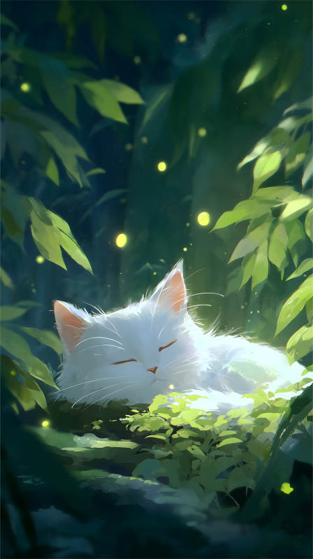 靜謐森林中的可愛貓咪-圖片
