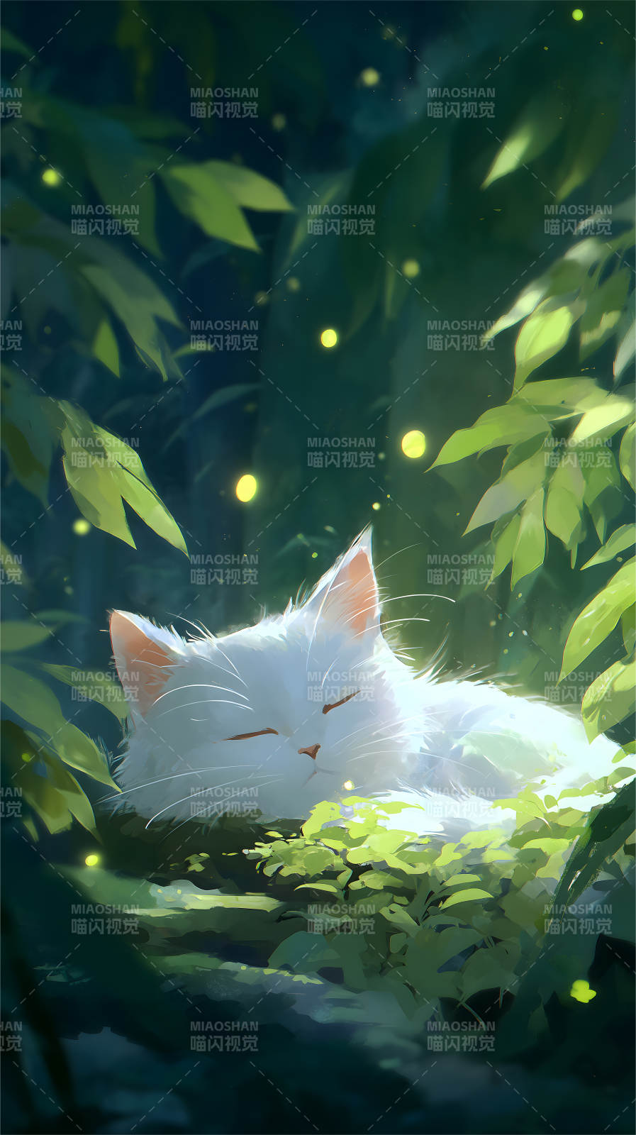 靜謐森林中的可愛貓咪-圖片