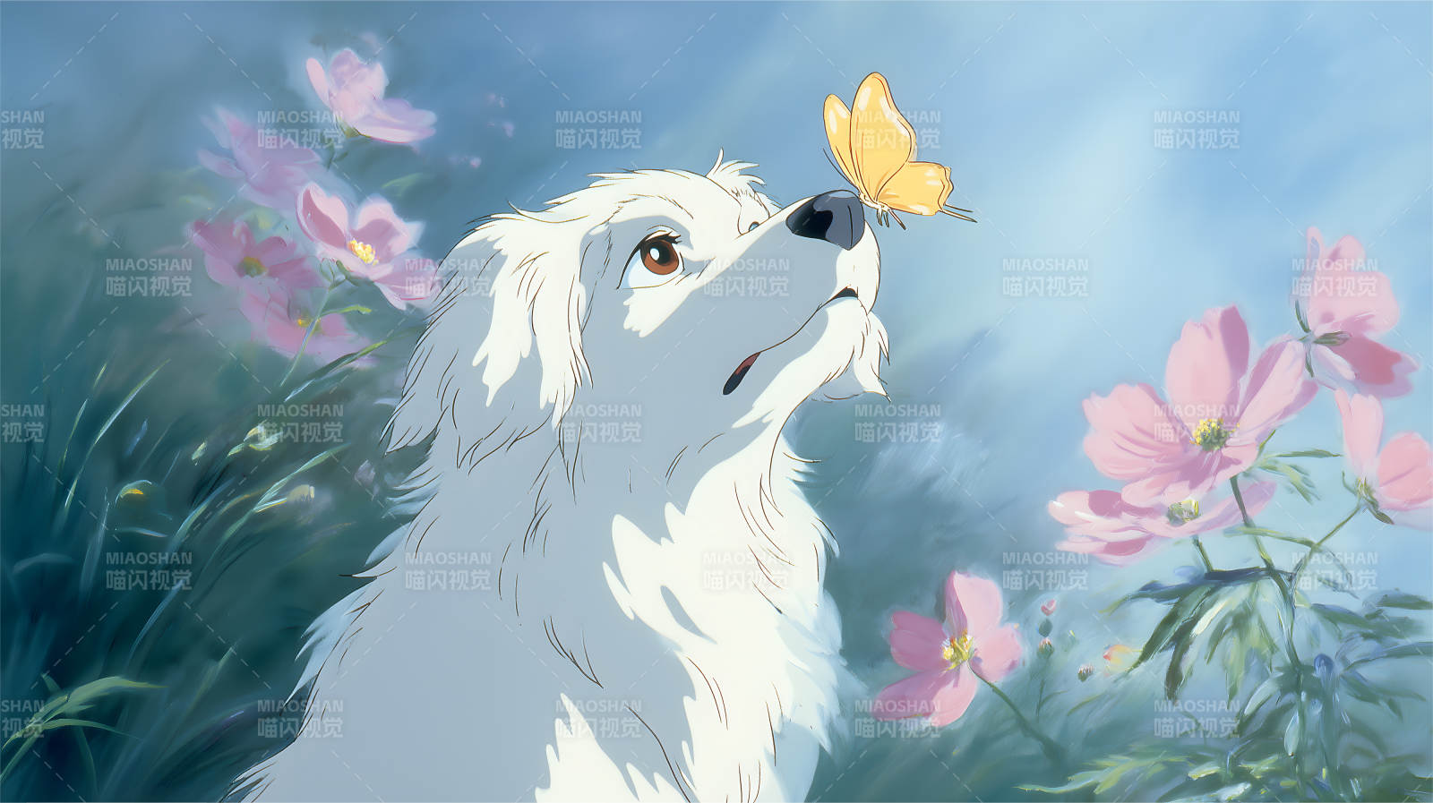 狗狗与蝴蝶梦幻般的相遇-图片