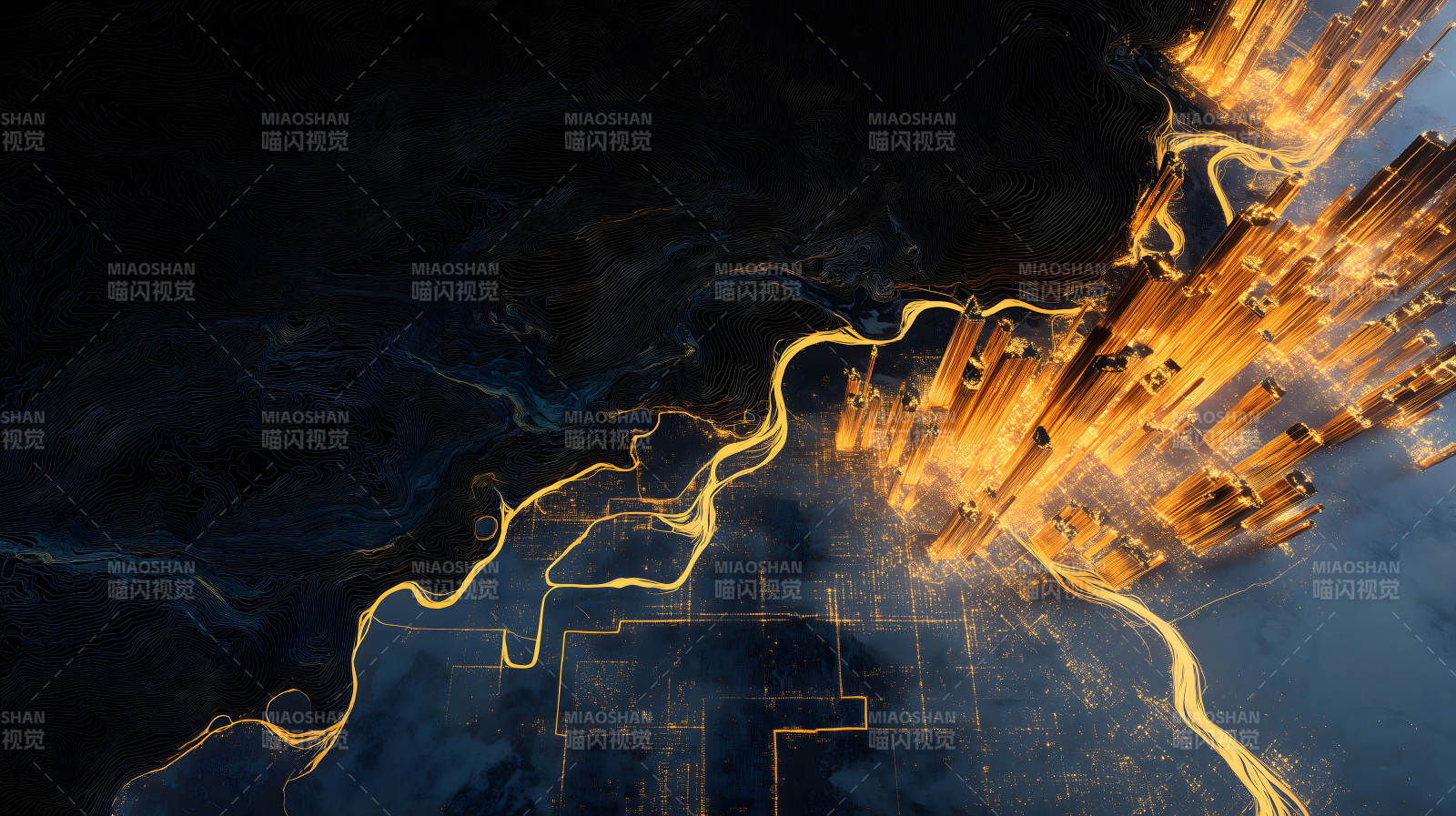 抽象城市夜景光影璀璨-圖片