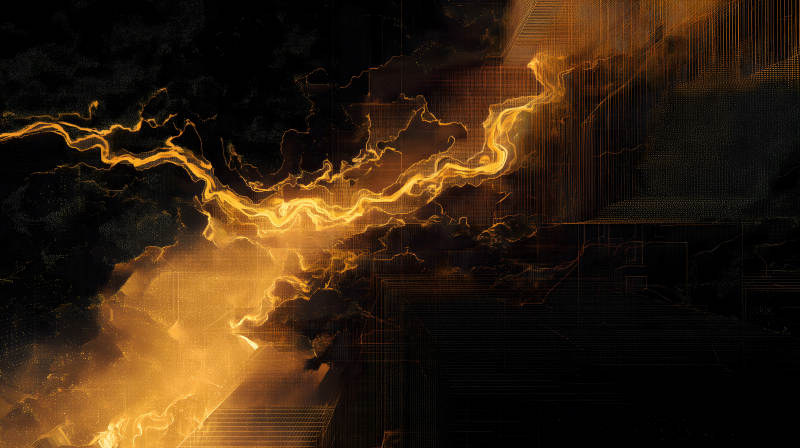 金色光芒在黑色背景中閃耀-圖片