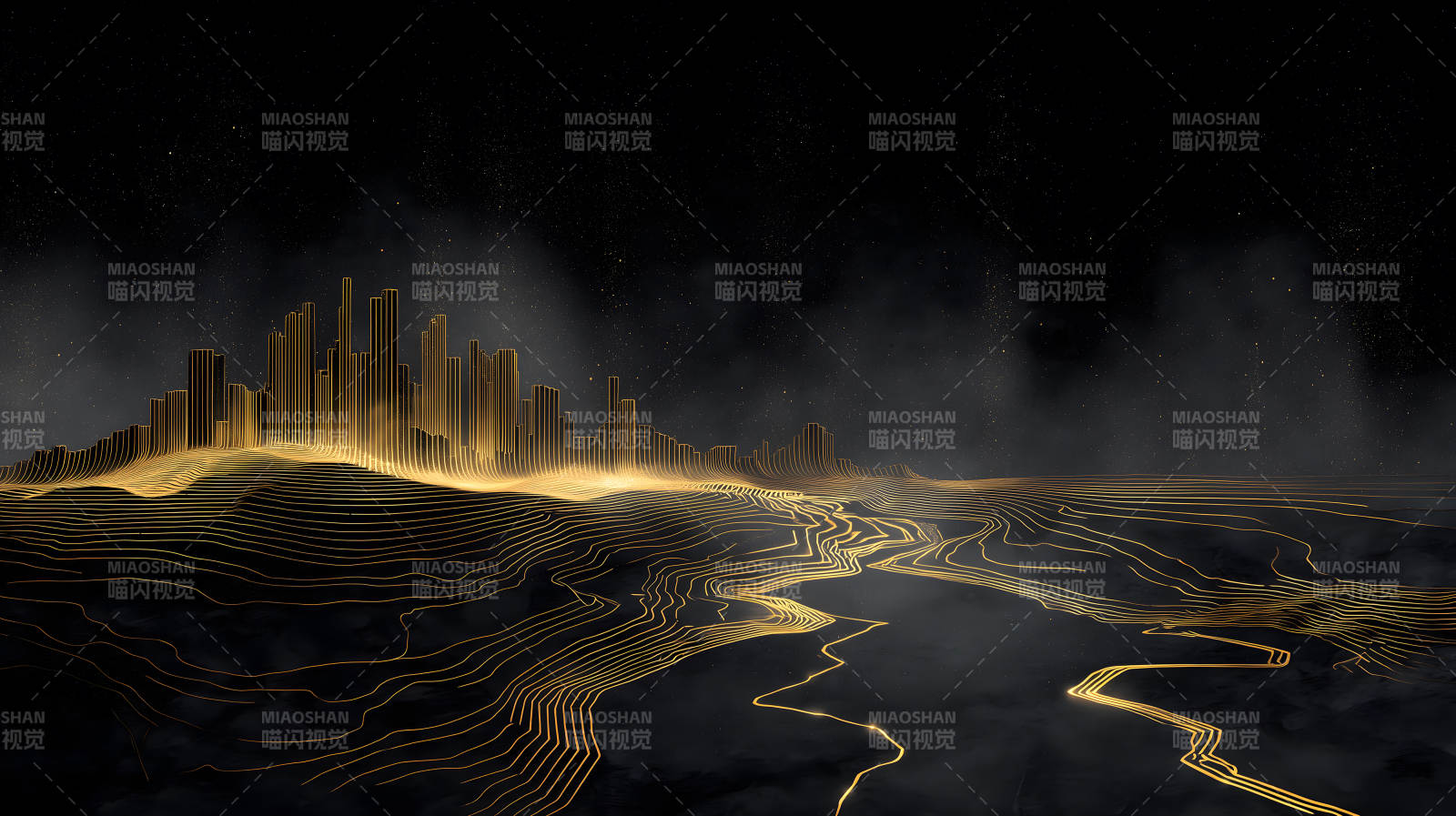 金色線條城市景觀夜空-圖片