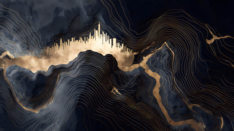 金色线条的城市山峦抽象艺术-图片