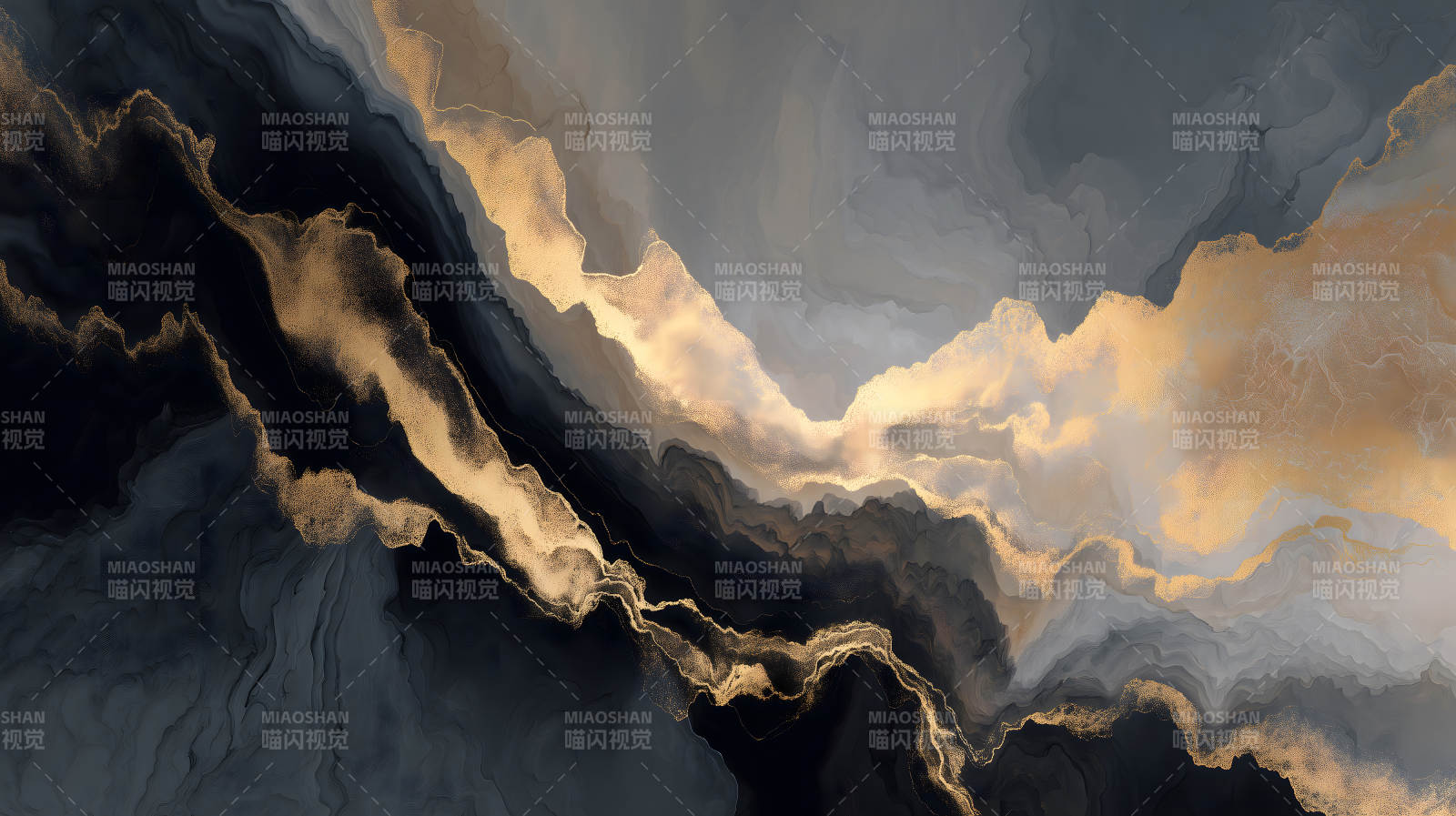 抽象金色與黑色水墨畫-圖片