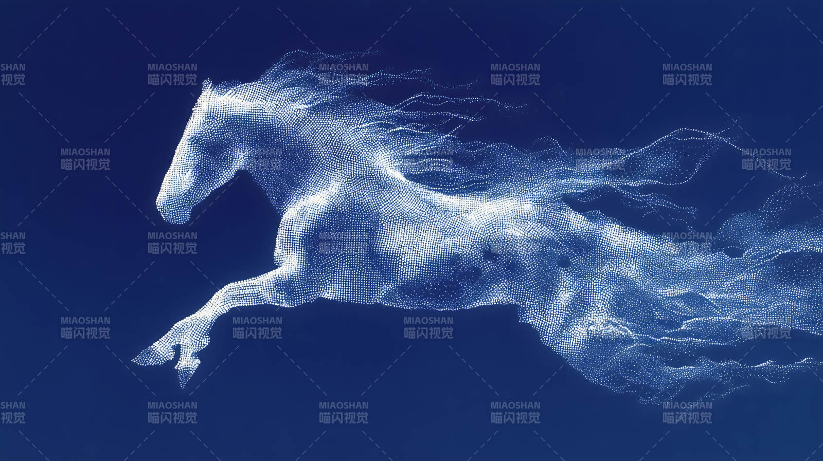 梦幻白马飞奔图点状构成-图片