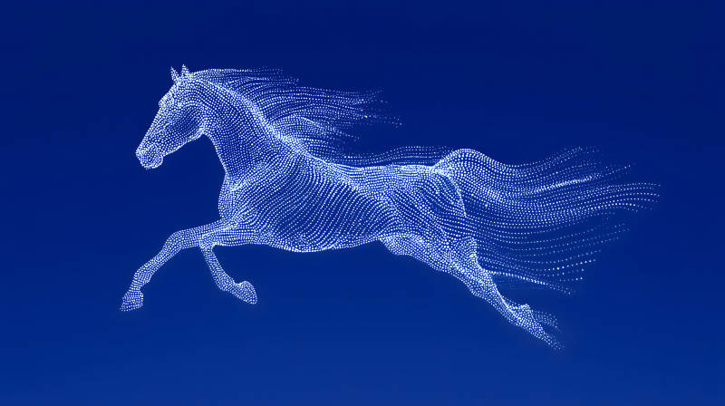 白点构成的跃动骏马-图片