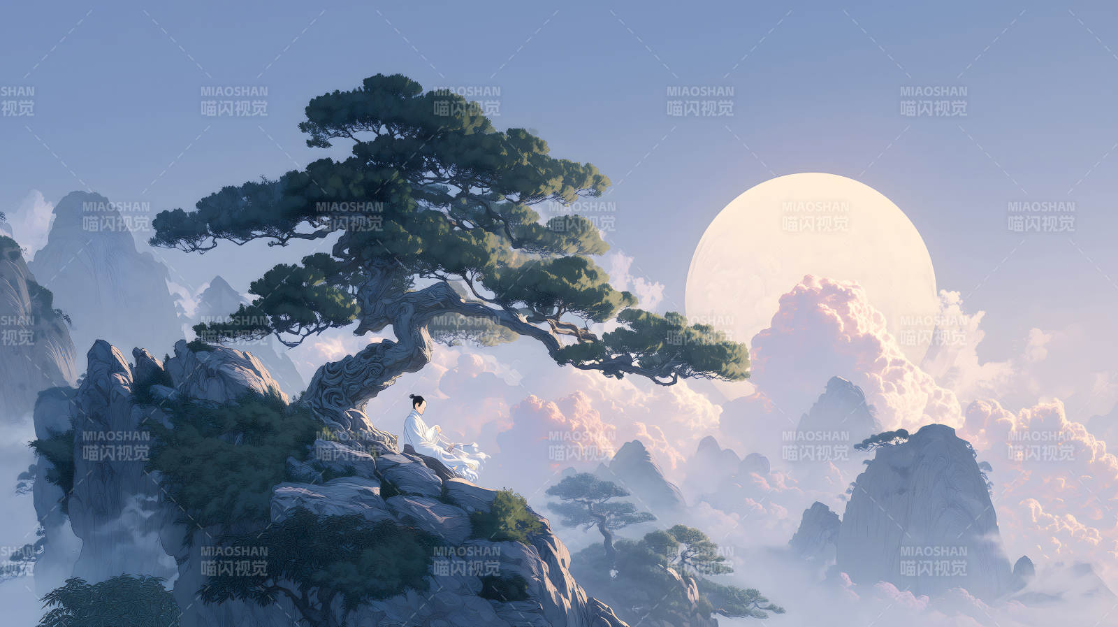 山間冥想樹下靜謐-圖片