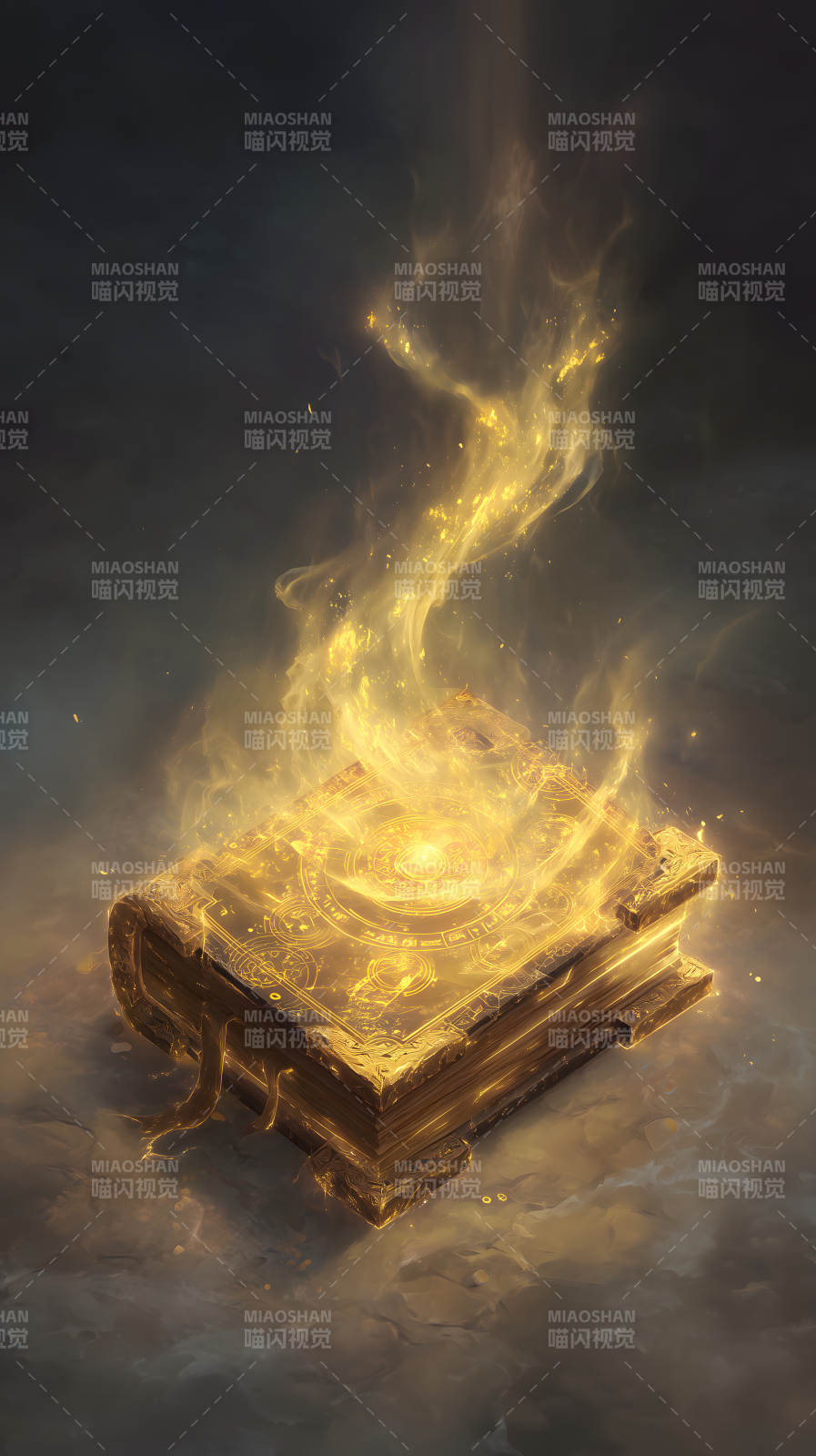 神秘的金色魔法书散发光芒-图片