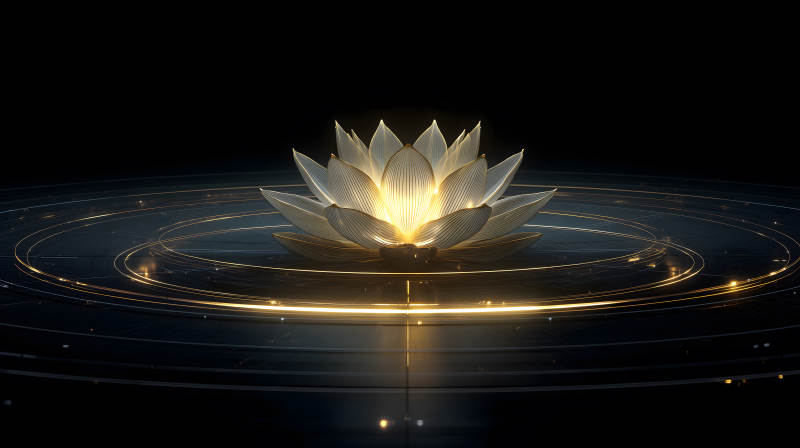 发光莲花环绕线条黑夜-图片