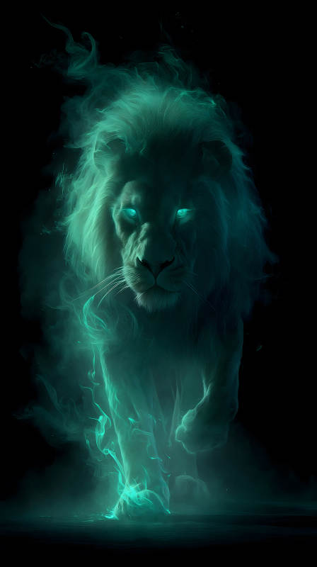 幽灵狮子在黑暗中散发光芒-图片