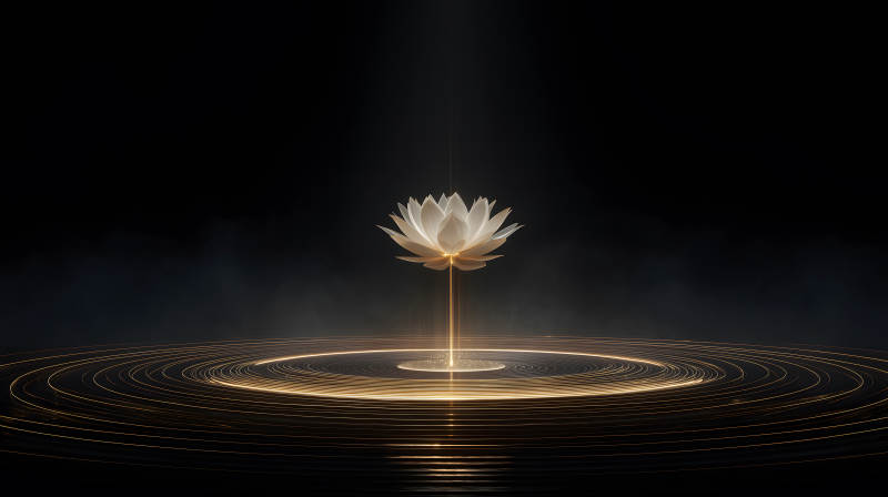 莲花绽放光芒照耀着周围光环-图片