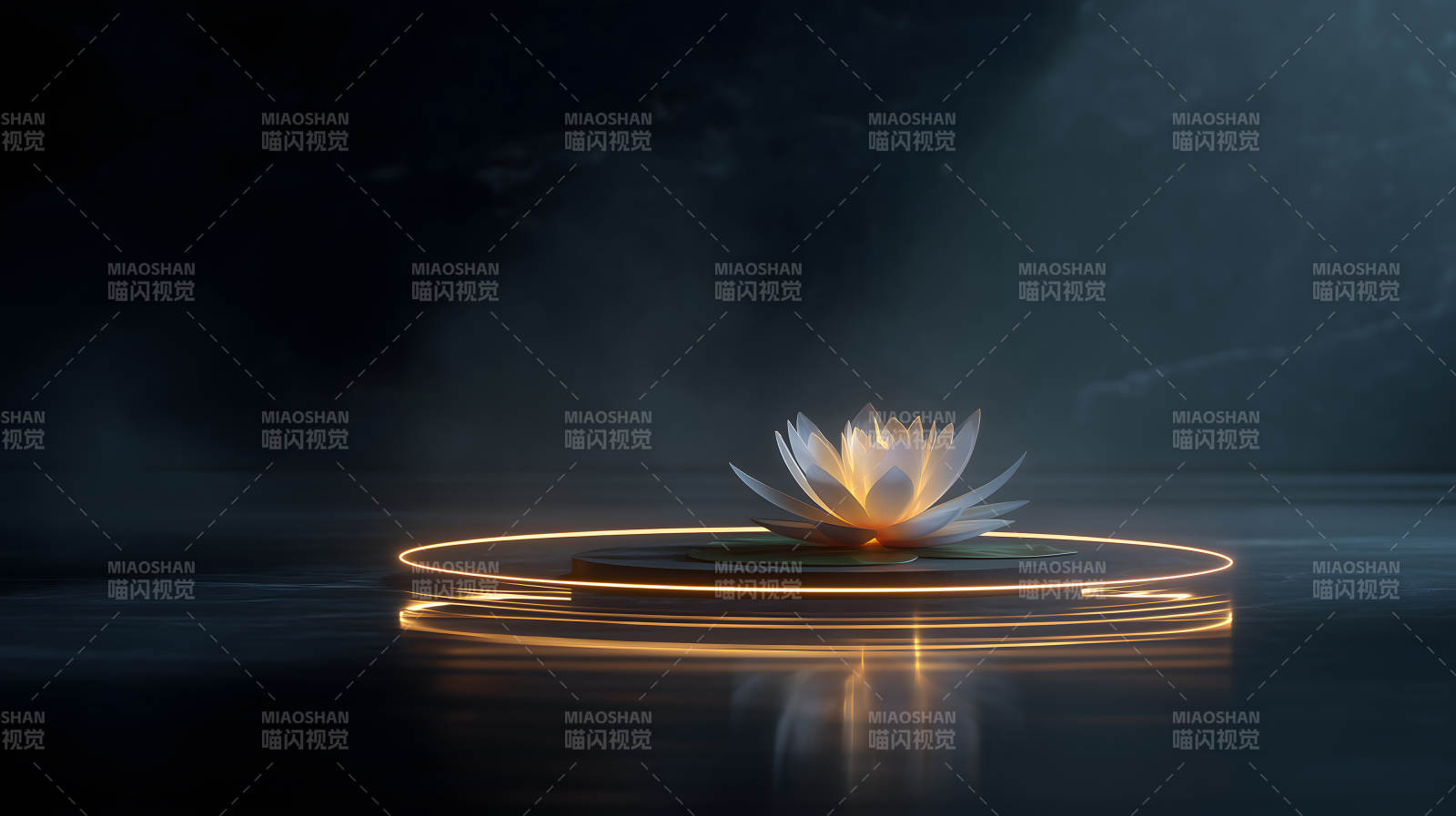 莲花在光环中绽放宁静祥和-图片