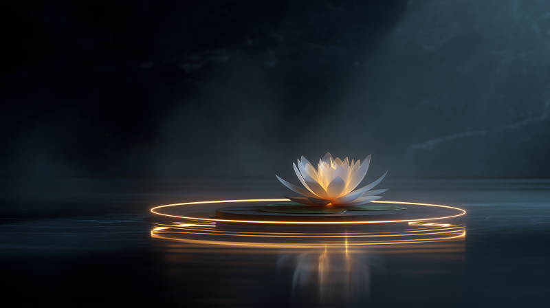 蓮花在光環(huán)中綻放寧靜祥和-圖片