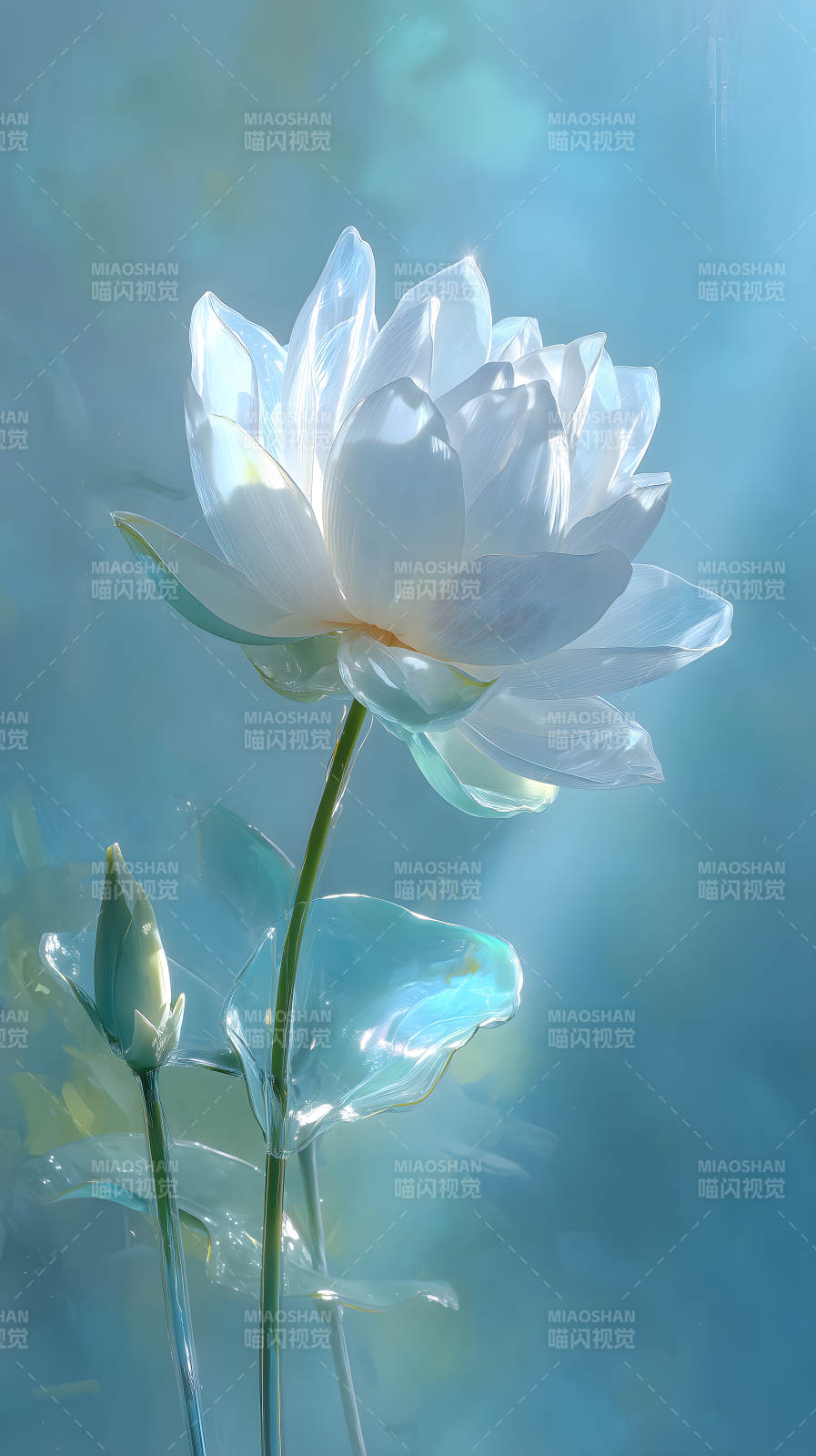 純凈蓮花綻放水中晶瑩剔透唯美圖片