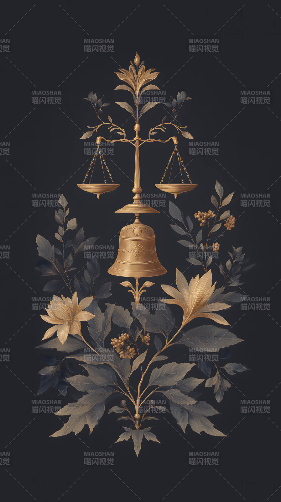 金色紋樣與花朵的藝術裝飾圖片