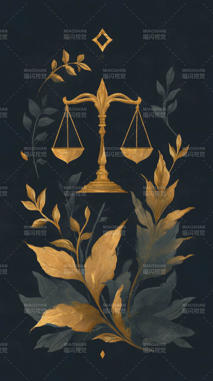 金色天秤与叶子图案-图片